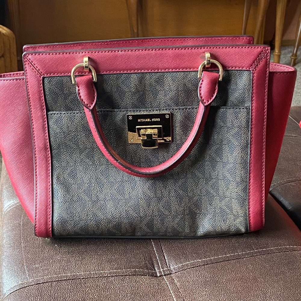 Michael Kors Tina Large Satchel Brown MK Cherry